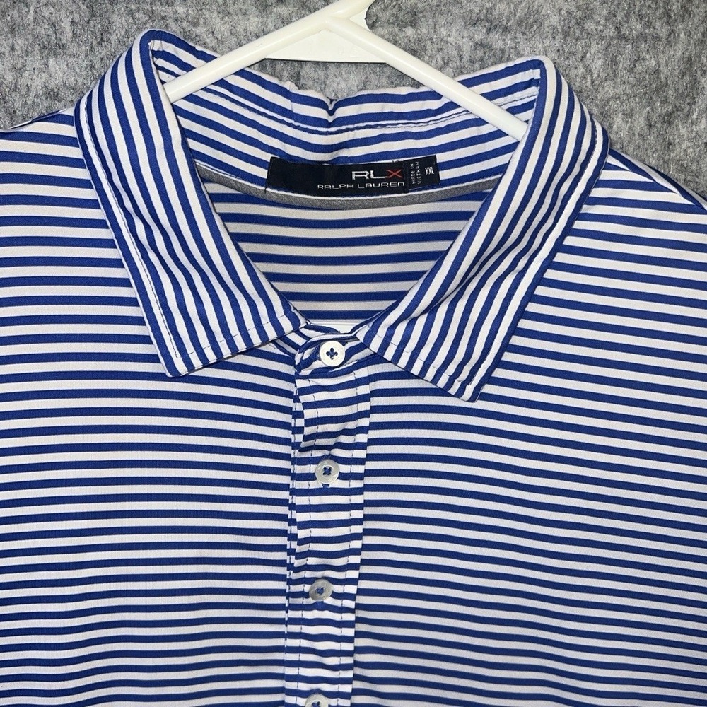 RLX Ralph Lauren Blue Golf Polo Shirt Adult 2X-Large Striped Oxford Country Club